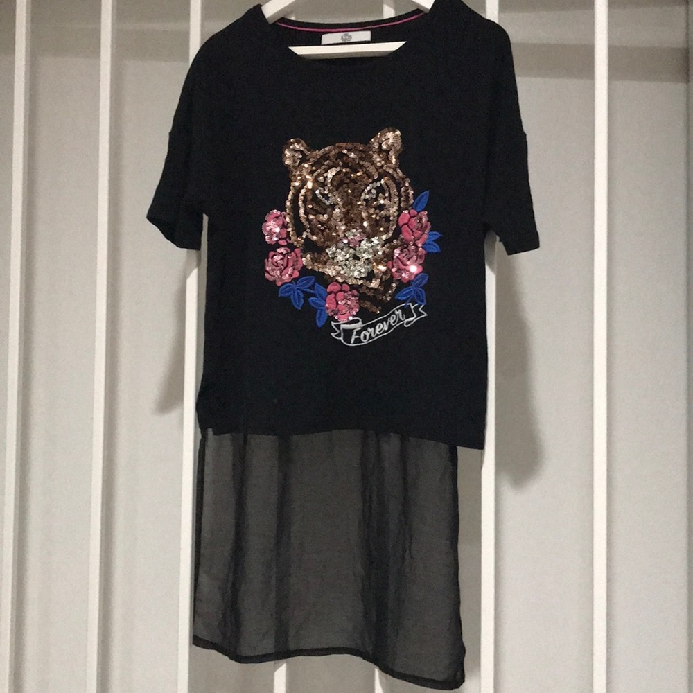 M&S H&M Girls High-Low Appliqué Tiger Party Top 9